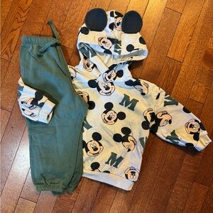 H&M Disney Mickey Mouse Hoodie and Green Joggers Set